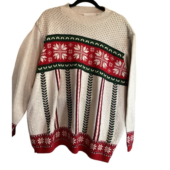Sale $35 🎅🏼 Vintage Liz Claiborne Christmas Cream Crew Neck Sweater - Picture 3 of 6